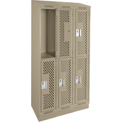 Clean Line Lockers, 2 -tier, Bank of 3, 36" x 12" x 82", Steel, Beige, Rivet (Assembled), Perforated Duraquip Inc