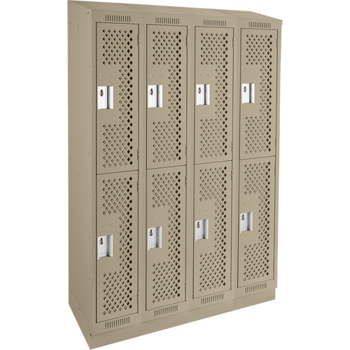 Clean Line Lockers, 2 -tier, Bank of 4, 48" x 12" x 82", Steel, Beige, Rivet (Assembled), Perforated Duraquip Inc