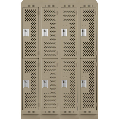 Clean Line Lockers, 2 -tier, Bank of 4, 48" x 12" x 82", Steel, Beige, Rivet (Assembled), Perforated Duraquip Inc