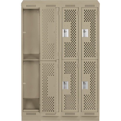 Clean Line Lockers, 2 -tier, Bank of 4, 48" x 12" x 82", Steel, Beige, Rivet (Assembled), Perforated Duraquip Inc