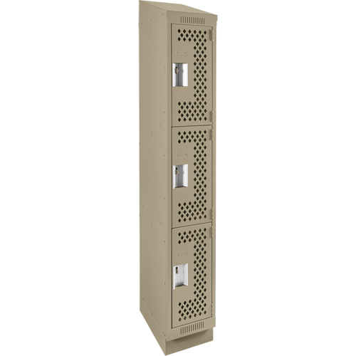 Clean Line Lockers, 3 -tier, 12" x 15" x 82", Steel, Beige, Rivet (Assembled), Perforated Duraquip Inc