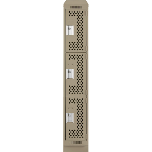 Clean Line Lockers, 3 -tier, 12" x 15" x 82", Steel, Beige, Rivet (Assembled), Perforated Duraquip Inc