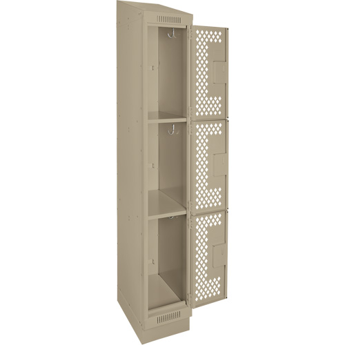 Clean Line Lockers, 3 -tier, 12" x 15" x 82", Steel, Beige, Rivet (Assembled), Perforated Duraquip Inc