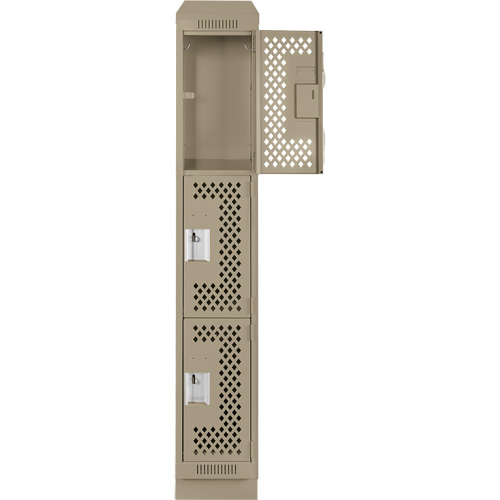 Clean Line Lockers, 3 -tier, 12" x 15" x 82", Steel, Beige, Rivet (Assembled), Perforated Duraquip Inc