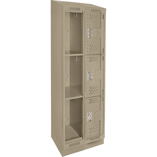 Clean Line Lockers, 3 -tier, Bank of 2, 24" x 18" x 82", Steel, Beige, Rivet (Assembled), Perforated Duraquip Inc