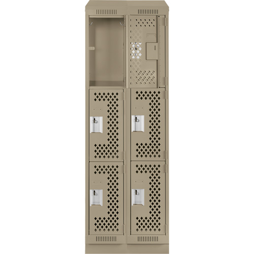 Clean Line Lockers, 3 -tier, Bank of 2, 24" x 18" x 82", Steel, Beige, Rivet (Assembled), Perforated Duraquip Inc