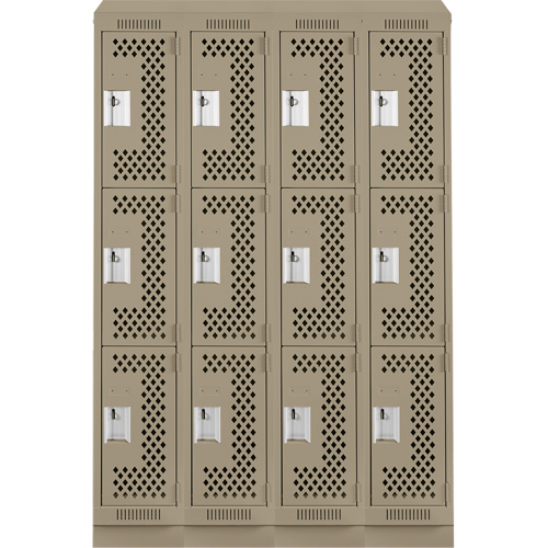 Clean Line Lockers, 3 -tier, Bank of 4, 48" x 18" x 82", Steel, Beige, Rivet (Assembled), Perforated Duraquip Inc