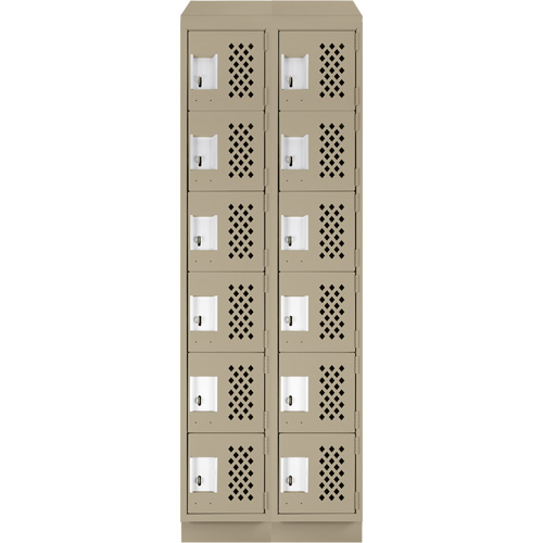 Assembled Lockerettes Clean Line Perforated Economy Lockers, 6 -tier, Bank of 2, 18" x 72" x 12", Steel Duraquip Inc