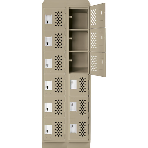 Assembled Lockerettes Clean Line Perforated Economy Lockers, 6 -tier, Bank of 2, 18" x 72" x 12", Steel Duraquip Inc