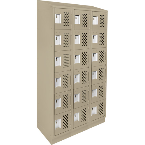 Assembled Lockerettes Clean Line Perforated Economy Lockers, 6 -tier, Bank of 3, 18" x 72" x 12", Steel Duraquip Inc