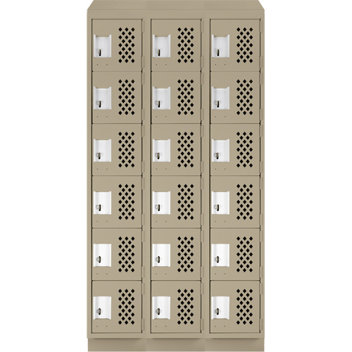 Assembled Lockerettes Clean Line Perforated Economy Lockers, 6 -tier, Bank of 3, 18" x 72" x 12", Steel Duraquip Inc