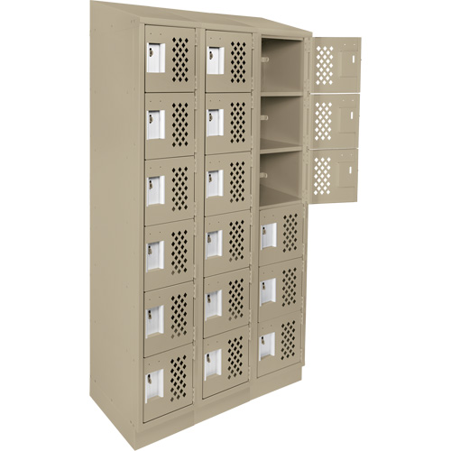 Assembled Lockerettes Clean Line Perforated Economy Lockers, 6 -tier, Bank of 3, 18" x 72" x 12", Steel Duraquip Inc