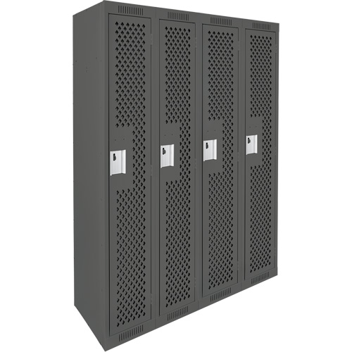Clean Line Lockers, Bank of 4, 48" x 12" x 72", Steel, Charcoal, Rivet (Assembled), Perforated Duraquip Inc