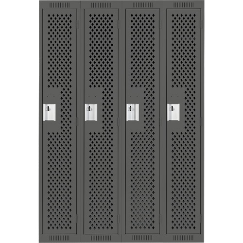 Clean Line Lockers, Bank of 4, 48" x 12" x 72", Steel, Charcoal, Rivet (Assembled), Perforated Duraquip Inc
