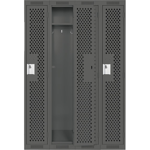 Clean Line Lockers, Bank of 4, 48" x 12" x 72", Steel, Charcoal, Rivet (Assembled), Perforated Duraquip Inc