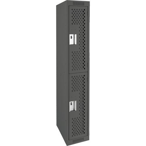 Clean Line Lockers, 2 -tier, 12" x 15" x 72", Steel, Charcoal, Rivet (Assembled), Perforated Duraquip Inc