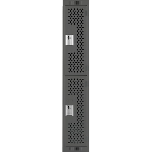 Clean Line Lockers, 2 -tier, 12" x 15" x 72", Steel, Charcoal, Rivet (Assembled), Perforated Duraquip Inc