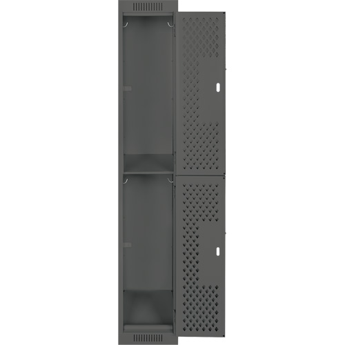 Clean Line Lockers, 2 -tier, 12" x 15" x 72", Steel, Charcoal, Rivet (Assembled), Perforated Duraquip Inc