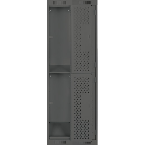 Clean Line Lockers, 2 -tier, Bank of 2, 24" x 12" x 72", Steel, Charcoal, Rivet (Assembled), Perforated Duraquip Inc