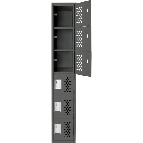 Assembled Lockerettes Clean Line Perforated Economy Lockers, 6 -tier, 18" x 72" x 12", Steel Duraquip Inc