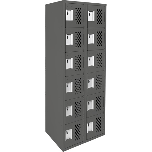 Assembled Lockerettes Clean Line Perforated Economy Lockers, 6 -tier, Bank of 2, 18" x 72" x 12", Steel Duraquip Inc