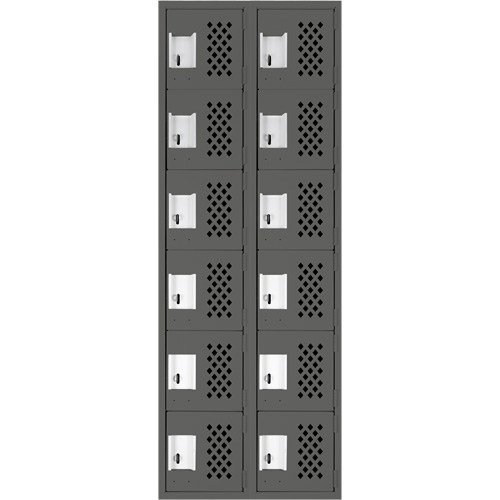 Assembled Lockerettes Clean Line Perforated Economy Lockers, 6 -tier, Bank of 2, 18" x 72" x 12", Steel Duraquip Inc