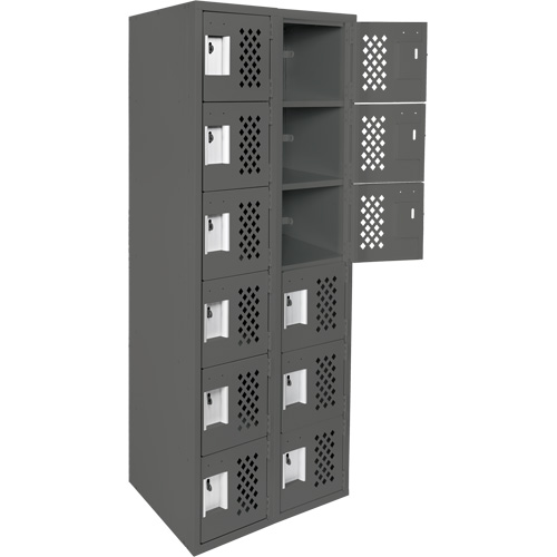 Assembled Lockerettes Clean Line Perforated Economy Lockers, 6 -tier, Bank of 2, 18" x 72" x 12", Steel Duraquip Inc