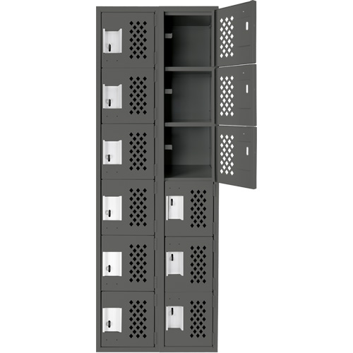 Assembled Lockerettes Clean Line Perforated Economy Lockers, 6 -tier, Bank of 2, 18" x 72" x 12", Steel Duraquip Inc