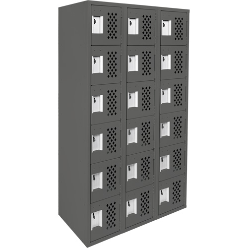 Assembled Lockerettes Clean Line Perforated Economy Lockers, 6 -tier, Bank of 3, 18" x 72" x 12", Steel Duraquip Inc