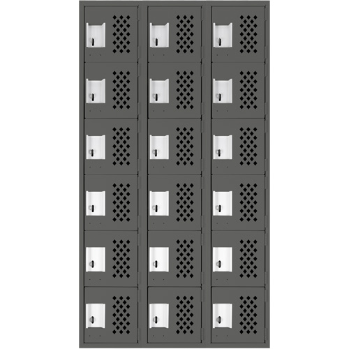 Assembled Lockerettes Clean Line Perforated Economy Lockers, 6 -tier, Bank of 3, 18" x 72" x 12", Steel Duraquip Inc