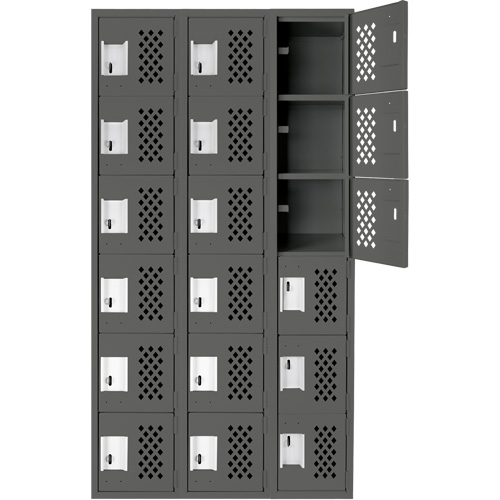 Assembled Lockerettes Clean Line Perforated Economy Lockers, 6 -tier, Bank of 3, 18" x 72" x 12", Steel Duraquip Inc