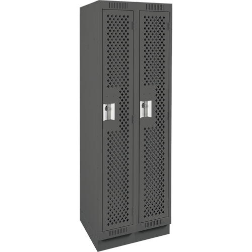 Clean Line Lockers, Bank of 2, 24" x 12" x 76", Steel, Charcoal, Rivet (Assembled), Perforated Duraquip Inc