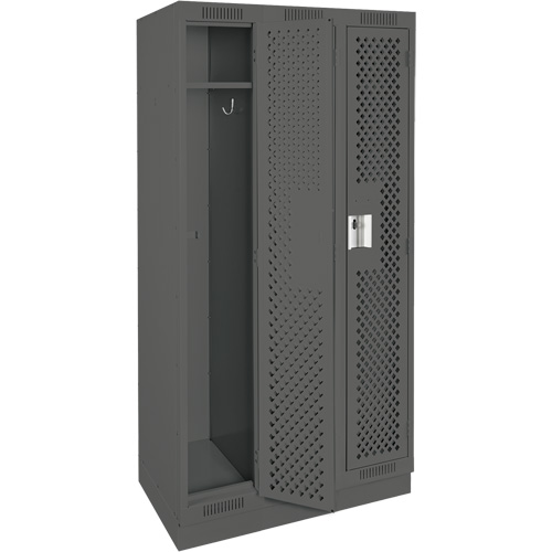 Clean Line Lockers, Bank of 3, 36" x 12" x 76", Steel, Charcoal, Rivet (Assembled), Perforated Duraquip Inc