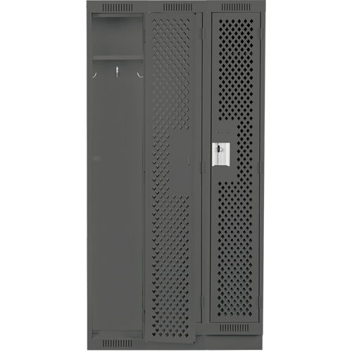 Clean Line Lockers, Bank of 3, 36" x 12" x 76", Steel, Charcoal, Rivet (Assembled), Perforated Duraquip Inc