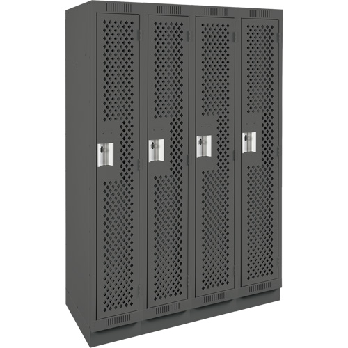 Clean Line Lockers, Bank of 4, 48" x 12" x 76", Steel, Charcoal, Rivet (Assembled), Perforated Duraquip Inc