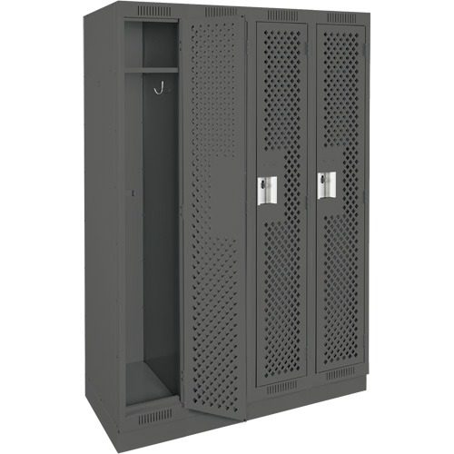 Clean Line Lockers, Bank of 4, 48" x 12" x 76", Steel, Charcoal, Rivet (Assembled), Perforated Duraquip Inc