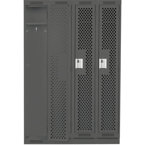 Clean Line Lockers, Bank of 4, 48" x 12" x 76", Steel, Charcoal, Rivet (Assembled), Perforated Duraquip Inc