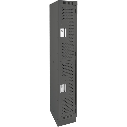 Clean Line Lockers, 2 -tier, 12" x 15" x 76", Steel, Charcoal, Rivet (Assembled), Perforated Duraquip Inc