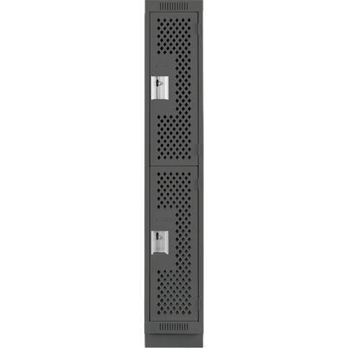 Clean Line Lockers, 2 -tier, 12" x 15" x 76", Steel, Charcoal, Rivet (Assembled), Perforated Duraquip Inc