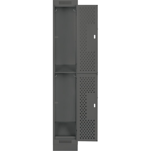 Clean Line Lockers, 2 -tier, 12" x 15" x 76", Steel, Charcoal, Rivet (Assembled), Perforated Duraquip Inc