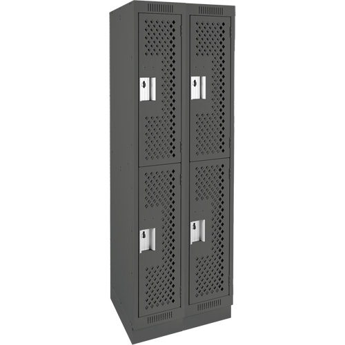 Clean Line Lockers, 2 -tier, Bank of 2, 24" x 15" x 76", Steel, Charcoal, Rivet (Assembled), Perforated Duraquip Inc