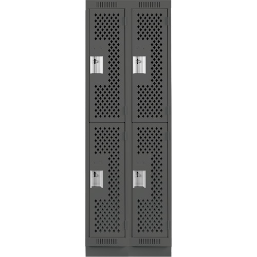 Clean Line Lockers, 2 -tier, Bank of 2, 24" x 15" x 76", Steel, Charcoal, Rivet (Assembled), Perforated Duraquip Inc