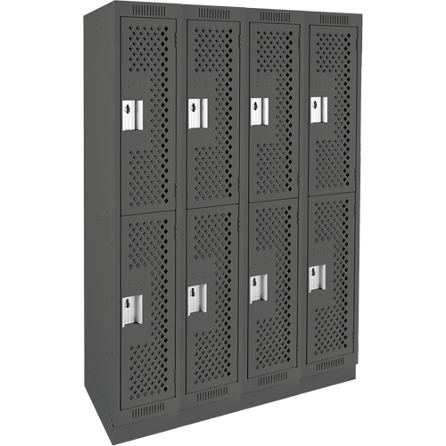 Clean Line Lockers, 2 -tier, Bank of 4, 48" x 15" x 76", Steel, Charcoal, Rivet (Assembled), Perforated Duraquip Inc