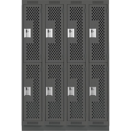 Clean Line Lockers, 2 -tier, Bank of 4, 48" x 15" x 76", Steel, Charcoal, Rivet (Assembled), Perforated Duraquip Inc