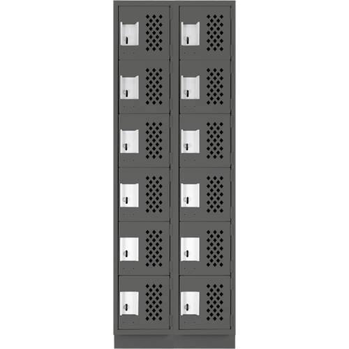 Assembled Lockerettes Clean Line Perforated Economy Lockers, 6 -tier, Bank of 2, 18" x 72" x 12", Steel Duraquip Inc