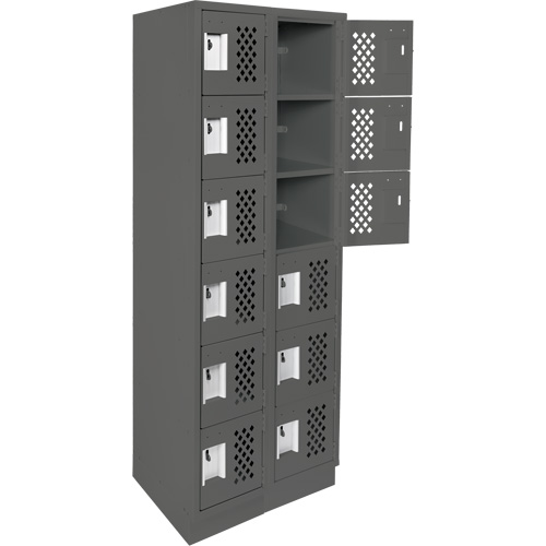 Assembled Lockerettes Clean Line Perforated Economy Lockers, 6 -tier, Bank of 2, 18" x 72" x 12", Steel Duraquip Inc