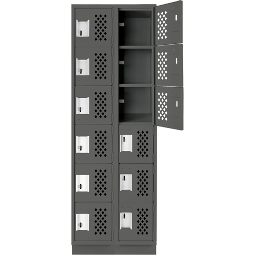 Assembled Lockerettes Clean Line Perforated Economy Lockers, 6 -tier, Bank of 2, 18" x 72" x 12", Steel Duraquip Inc