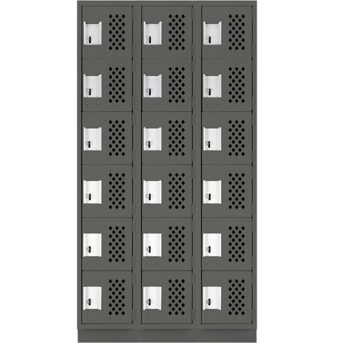 Assembled Lockerettes Clean Line Perforated Economy Lockers, 6 -tier, Bank of 3, 18" x 72" x 12", Steel Duraquip Inc