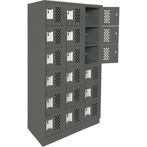 Assembled Lockerettes Clean Line Perforated Economy Lockers, 6 -tier, Bank of 3, 18" x 72" x 12", Steel Duraquip Inc