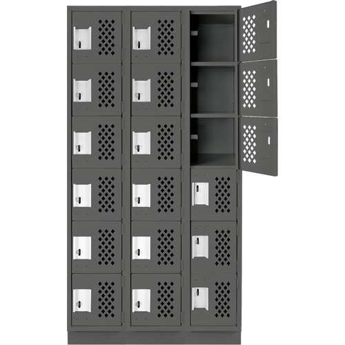 Assembled Lockerettes Clean Line Perforated Economy Lockers, 6 -tier, Bank of 3, 18" x 72" x 12", Steel Duraquip Inc